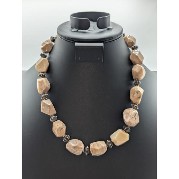 Signed JRI USA 925 Sterling Silver Tan Agate Beaded Necklace 20" - 114.0g - Picture 9 of 9